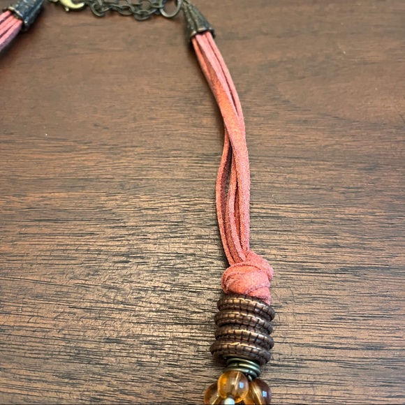 Red Stone Leather 3 Strand Necklace - Picture 3 of 4